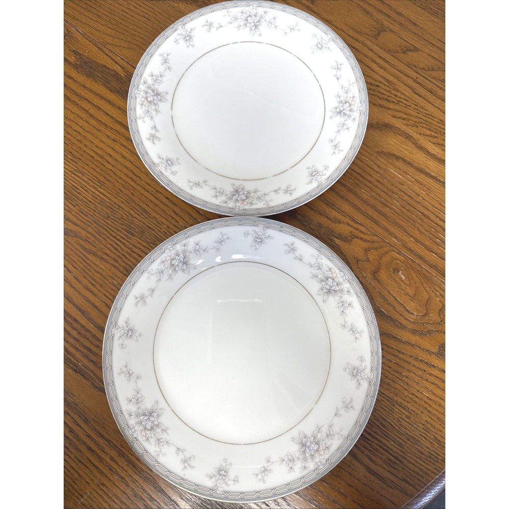 Noritake Salzburg 7299 Ivory China Dinner Plates Set of 2 Grey Floral Japan